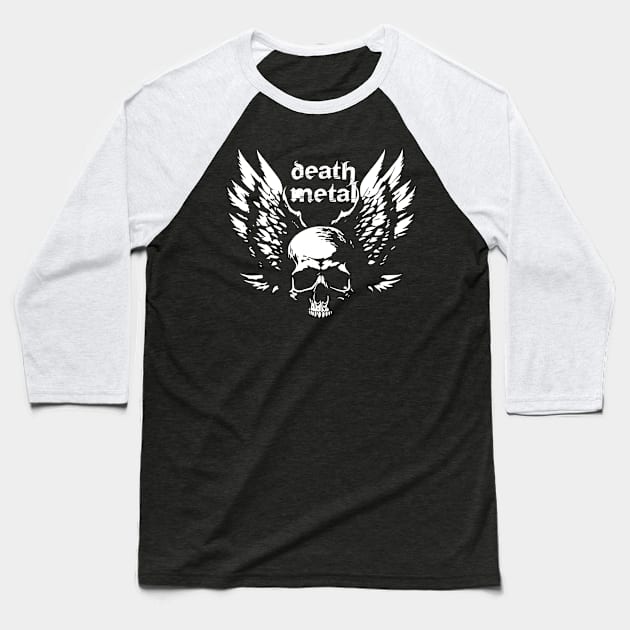 death metal skull with wings Baseball T-Shirt by lkn
